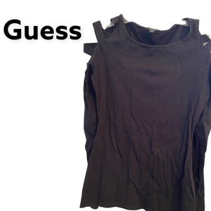 Guess Laser Cut Cold Shoulder Long Sleeve Pullover Top Black S